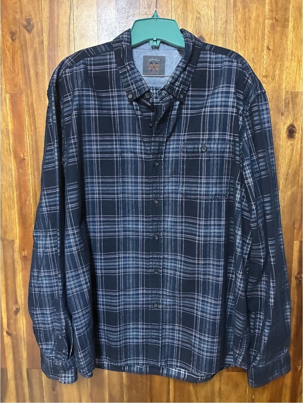 Copper & Oak Men’s XXL Navy Plaid Button Down Shirt 100% Cotton Grunge